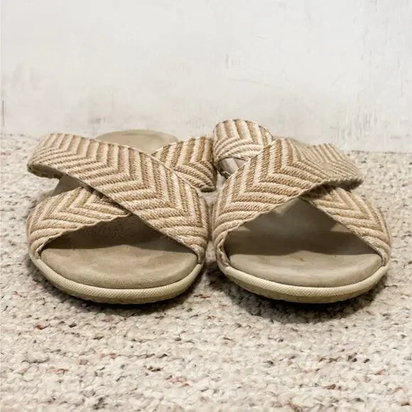 Women’s Sleek Bone Stripe Neutral Crisscross Comfortable Slide Sandals | 12W - Picture 3 of 9